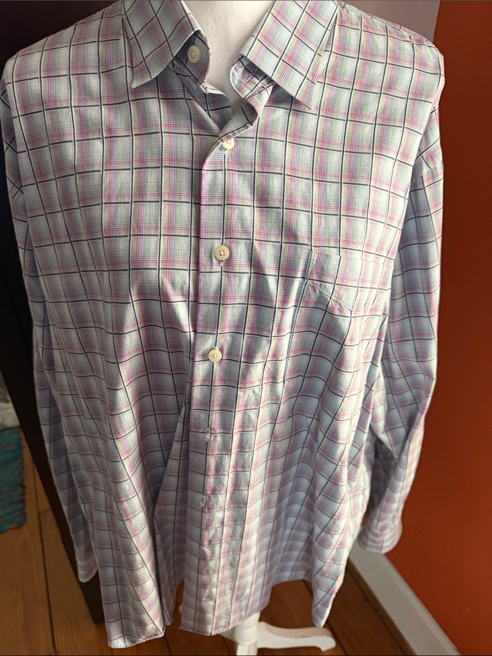 Alan Flusser Blue, gray, green and purple/pink Plaid Dress Shirt
